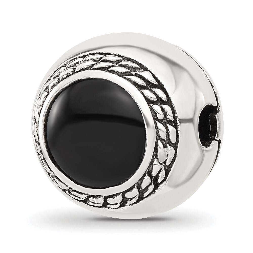 925 Sterling Silver Genuine Black Onyx Lucky Stone Hinged Bead
